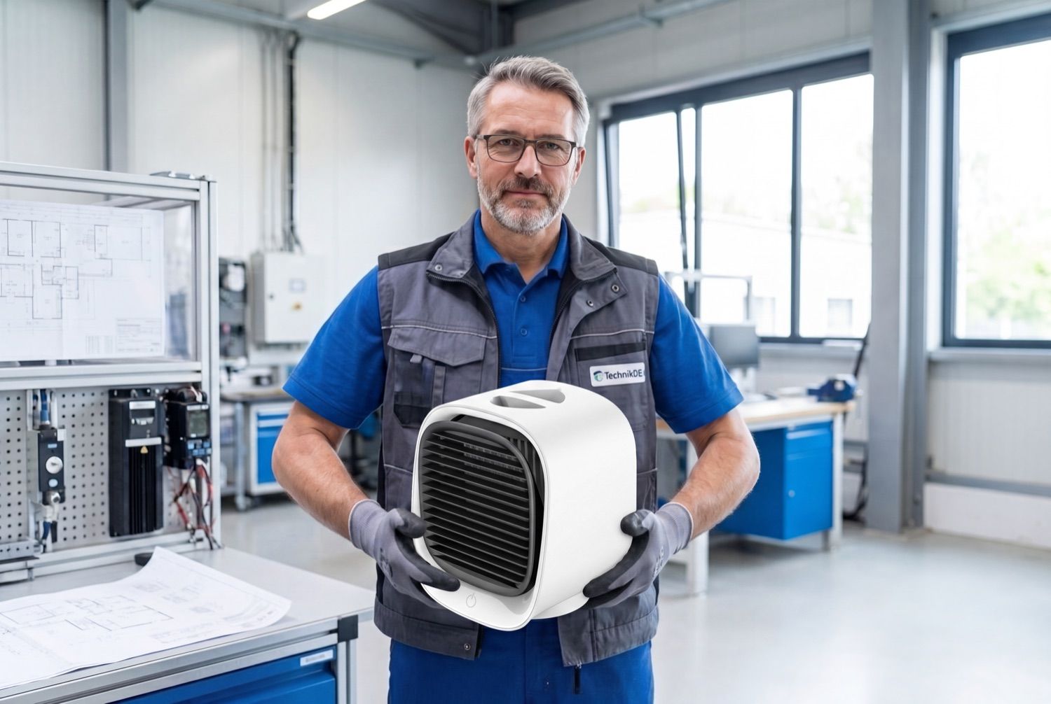 Javier Moreno, inventor del AiraBreeze, en su laboratorio de desarrollo
